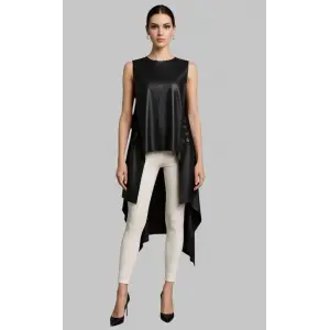 Zagata Asimetrik Dantel Detay Suni Deri Bluzan