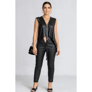 Zeyna Fermuar Detay Çok Yönlü Kullanım Suni Deri Trend Bluz