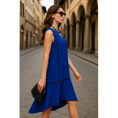 Gizella Biye Detay Çift Cep İthal Krep Elbise