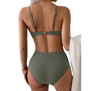 Jessica Düz Renk Bikini Seti Yüksek Esneklik Dantel Tasarım Yüksek Bel