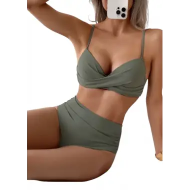 Jessica Düz Renk Bikini Seti Yüksek Esneklik Dantel Tasarım Yüksek Bel