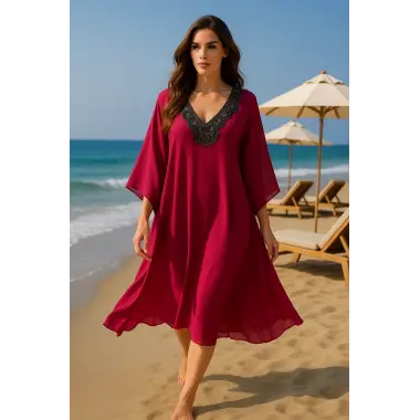 Sarra İhtal Yaka Detay Plaj Elbisesi Tasarım