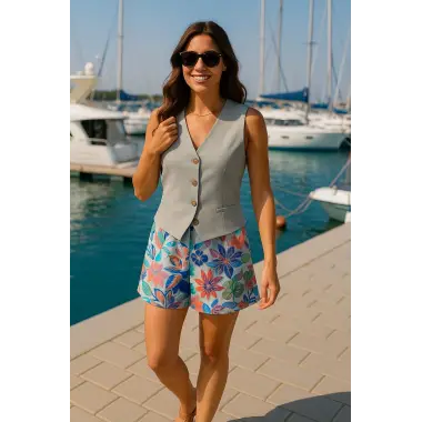 Alina İthal Keten Şortlu İkili Takım Tasarım