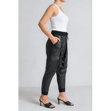 Focus Joger Sunu Deri Beli Ve Paçası Latikli Pantolon