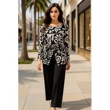 Elegante İthal Keten Kruvaze Bağlamalı Düğme Detay Pantolon Takım