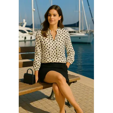 Stella İthal saten Kolu lastikli Hakim Yaka Bluz
