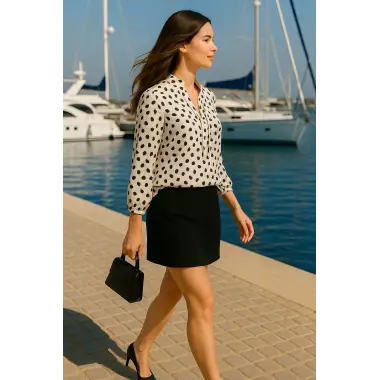 Stella İthal saten Kolu lastikli Hakim Yaka Bluz