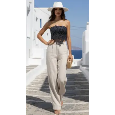 Rafael Lara France Dantel İşlemeli Brode Crop Bluz S 2026