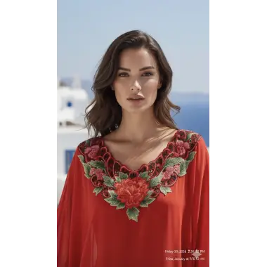 Mikanos red İthal yaka Şifon Tasarım Pareo S 2026