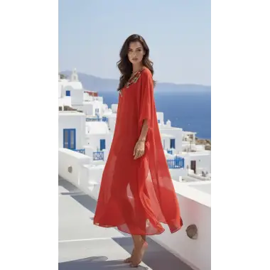 Mikanos red İthal yaka Şifon Tasarım Pareo S 2026