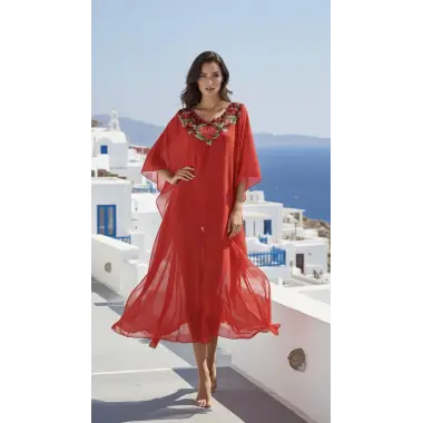 Mikanos red İthal yaka Şifon Tasarım Pareo S 2026