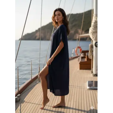 Patmos ada ithal Nakış yaka detay Tasarım Plaj Elbise S 2026