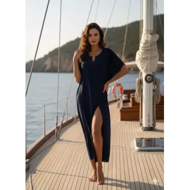 Patmos ada ithal Nakış yaka detay Tasarım Plaj Elbise S 2026