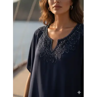 Patmos ada ithal Nakış yaka detay Tasarım Plaj Elbise S 2026