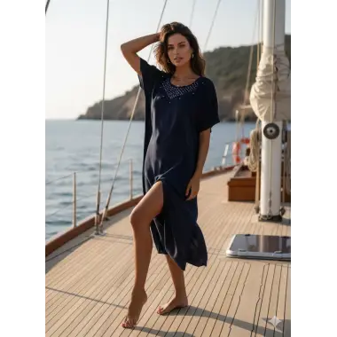 Patmos ada ithal Nakış yaka detay Tasarım Plaj Elbise S 2026