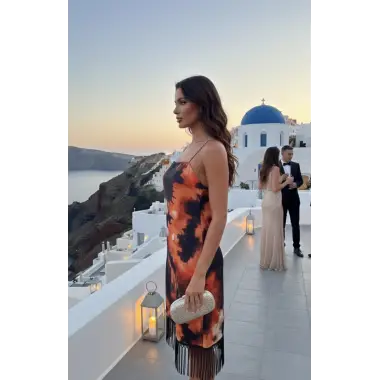 Serafina ford İthal Desenli Şifon Askılı Püskül Detay Elbise Tasarım S 2026