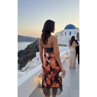 Serafina ford İthal Desenli Şifon Askılı Püskül Detay Elbise Tasarım S 2026