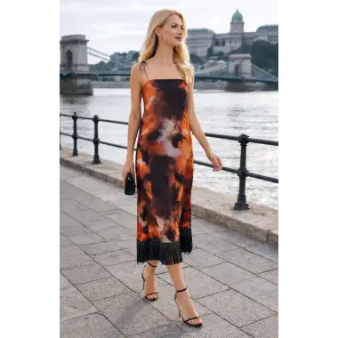 Serafina ford İthal Desenli Şifon Askılı Püskül Detay Elbise Tasarım S 2026