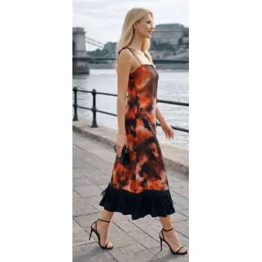 Serafina ford İthal Desenli Şifon Askılı Püskül Detay Elbise Tasarım S 2026