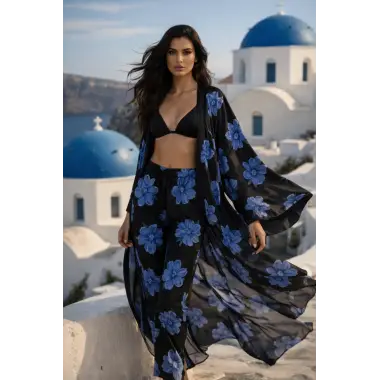 Vegas Krep Saten İkili Kimona Takım Tasarım