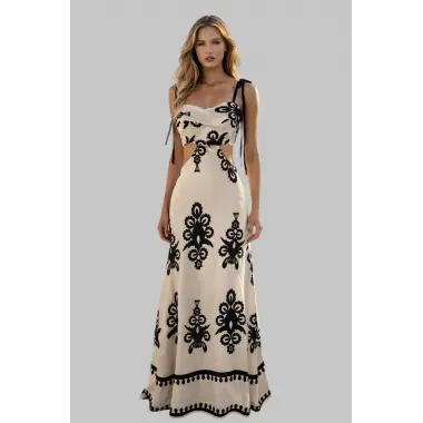 Riki tara Desenli Keten Elbise Tasarım S 2026