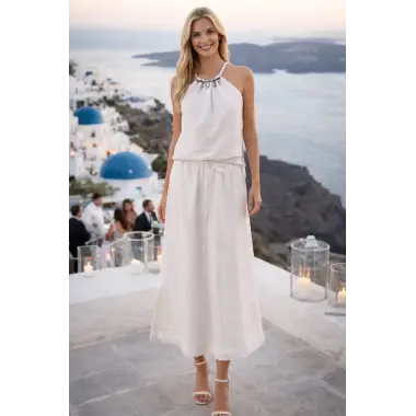 Sementa tahari Keten Kolye Detay Etekli İkili Takım Tasarım