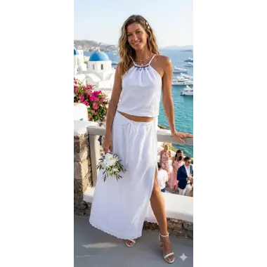 Sementa tahari Keten Kolye Detay Etekli İkili Takım Tasarım