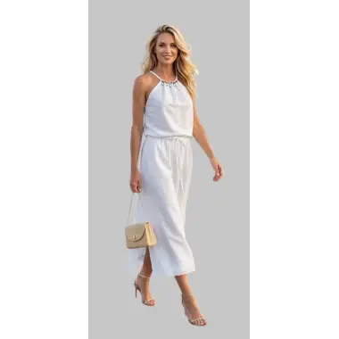 Sementa tahari Keten Kolye Detay Etekli İkili Takım Tasarım