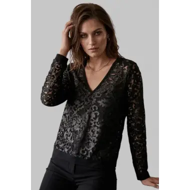 Meri marta Yakma tül suni deri detay transparan Bluz Tasarım