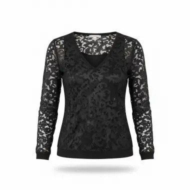 Meri marta Yakma tül suni deri detay transparan Bluz Tasarım