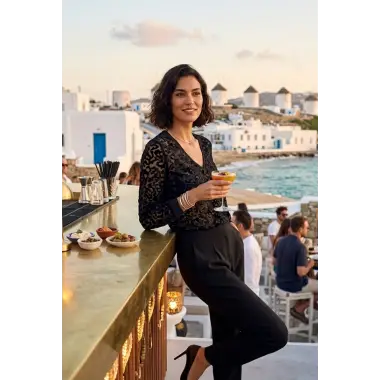 Meri marta Yakma tül suni deri detay transparan Bluz Tasarım