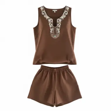 Gabrielle İthal yaka Detay İkili Keten Takım Tasarım