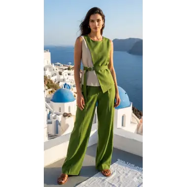 Marta dafer Toka detay kruvaze İkili Keten Takım Tasarım