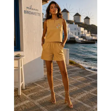Eva rose Aksesuar Detay Keten İkili Takım Tasarım