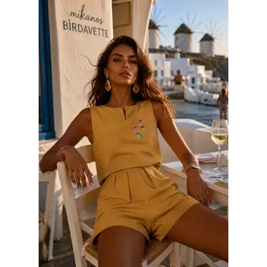 Eva rose Aksesuar Detay Keten İkili Takım Tasarım