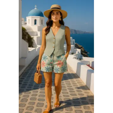 Alina İthal Keten Şortlu İkili Takım Tasarım