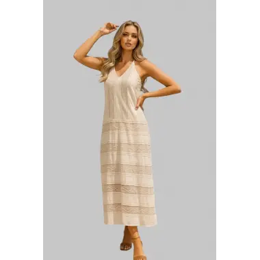 Camila İthal Dantel V Yaka Elbise