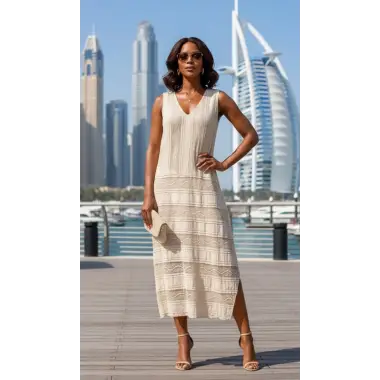 Camila İthal Dantel V Yaka Elbise