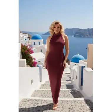 Denimoi Askılı Açık Sırtlı Tasarım Elbise