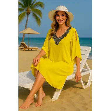 Sarabella İhtal Yaka Detay Plaj Elbisesi Tasarım