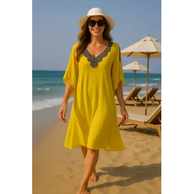 Sarabella İhtal Yaka Detay Plaj Elbisesi Tasarım