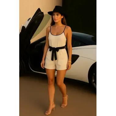 Edna Keten Şortlu Bağlamalı Tulum Tasarım