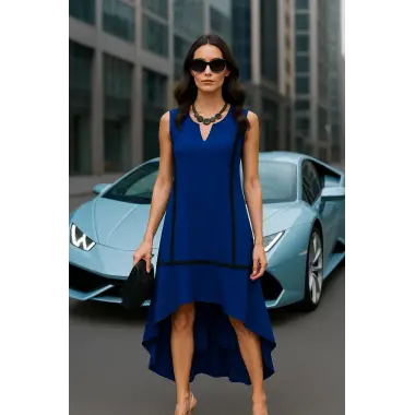 Gizella Biye Detay Çift Cep İthal Krep Elbise