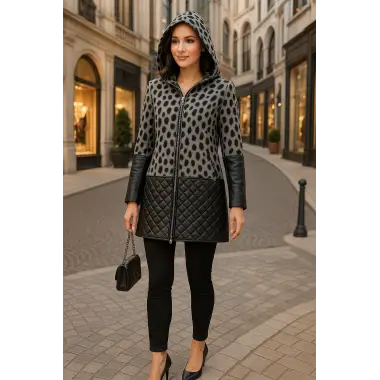 Jennifer Deri Kombineli Kapüşonlu Tasarım Kaban