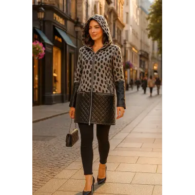 Jennifer Deri Kombineli Kapüşonlu Tasarım Kaban