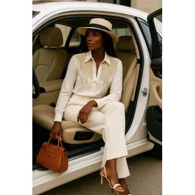 Lenora İthal Krep Taş Baskı Detay Tasarım Gömlek