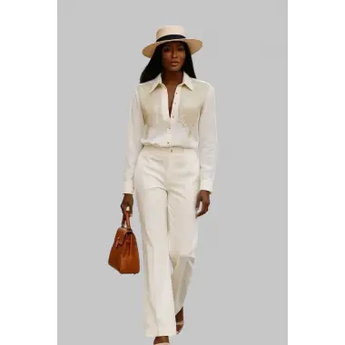 Lenora İthal Krep Taş Baskı Detay Tasarım Gömlek