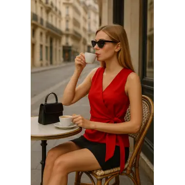 Marbel Krep Saten Kruvaze Bluz