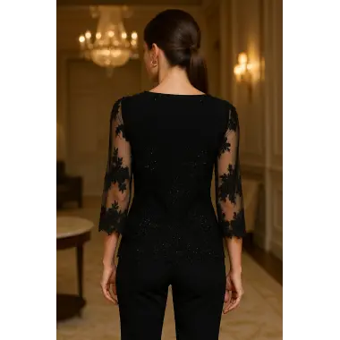 Meri Tül Dantel Detay İthal Boncuk İşlemeli Tasarım Bluz