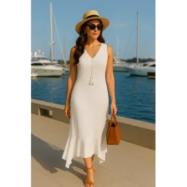 Monaco Brode Örme Elbise Şık Trend